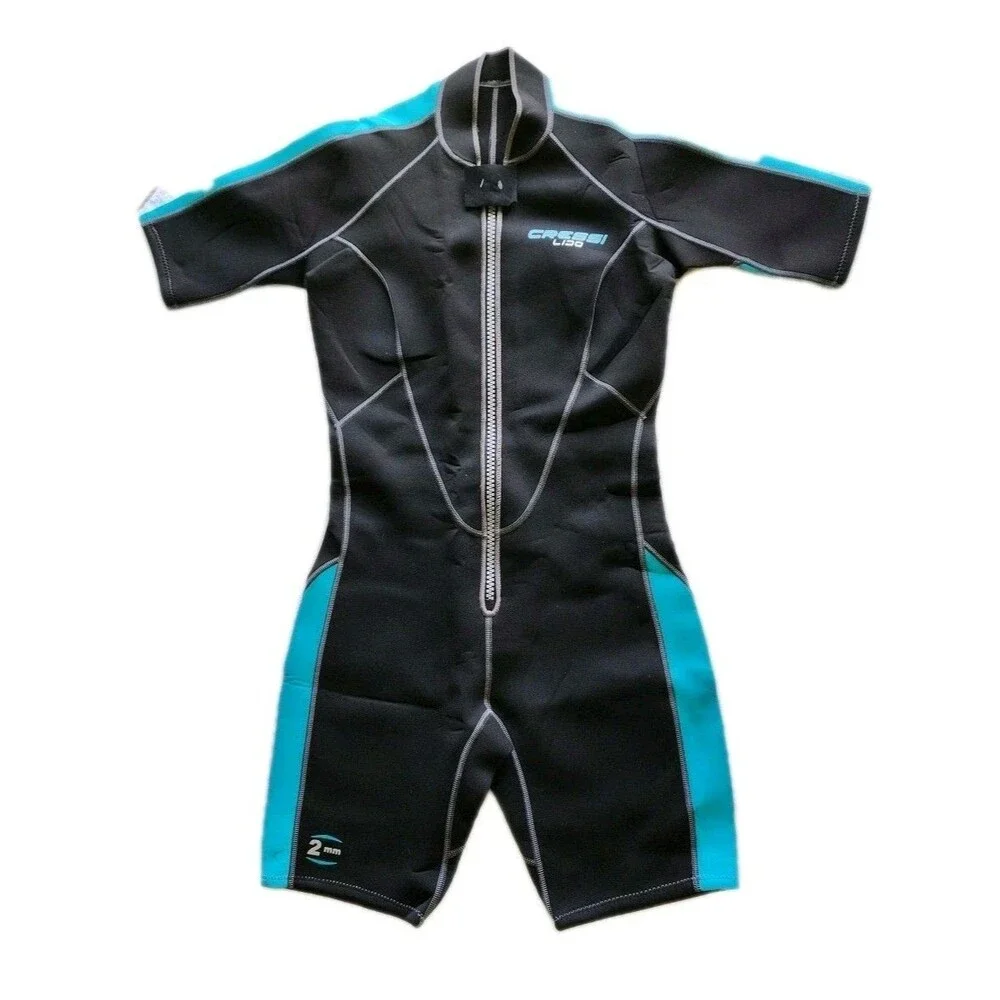 CRESSI LARGE Women's LIDO 2MM SHORTY WETSUIT BLACK & TEAL BLUE